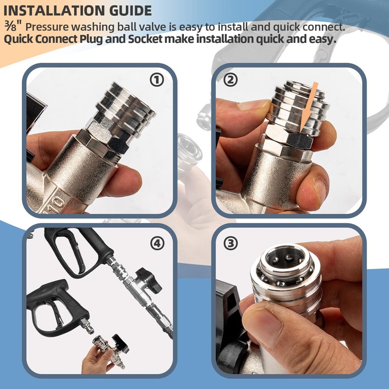 DN10 Ball Valve for Pressure Washer, 3/8" Quick Connect Ball