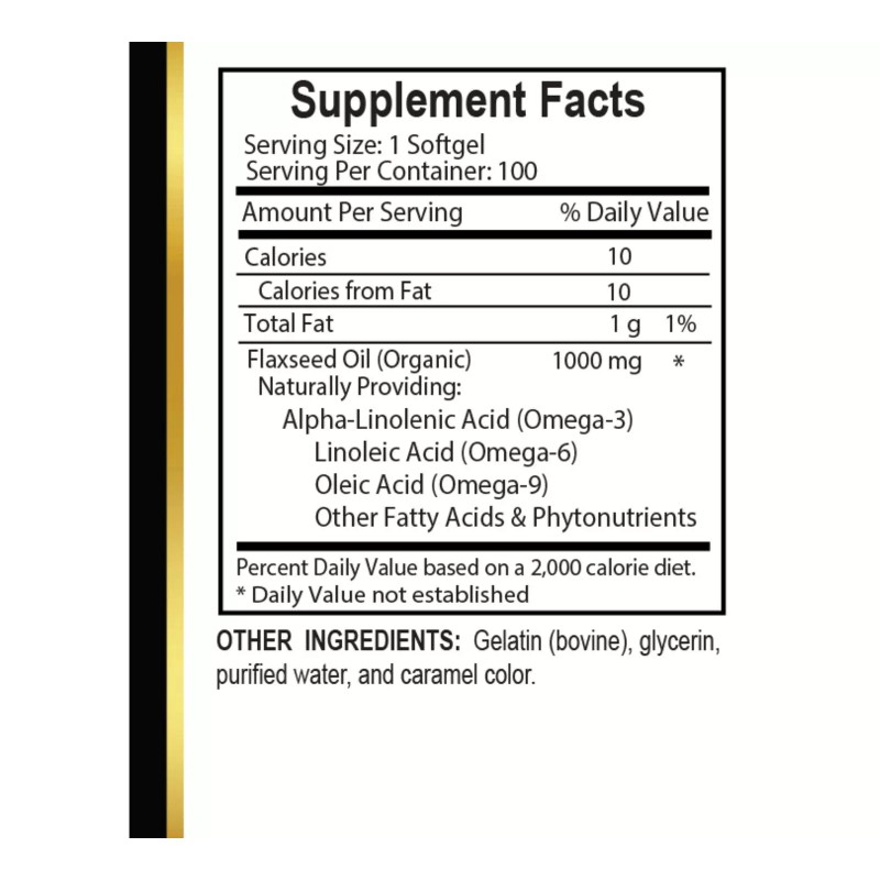 Olanta Trade Solution Cold-Pressed Flaxseed Oil 100 Softgels Organic &