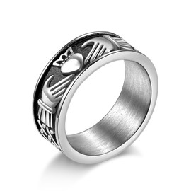 Joliernelle Stainless Steel Claddagh Ring for Men Engagement, or Wedding Band Ring with Trinity Knot Size 8