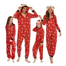 Adisputent Christmas Pajamas for Family Matching Cute Long Sleeve Couples Soft Holiday Sleepwear Funny Christmas Pjs sets One Piece Red Reindeer Men S