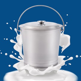WUSILILU 14L Stainless Steel Bucket with Lid, Handle, Open Lip Edge, Raised Bottom Large Capacity Kitchen Compost Bin Polished Milk Pail for Cafe, Buffet, Office, Hotel (Silver, 9.84 * 11.81 inch)