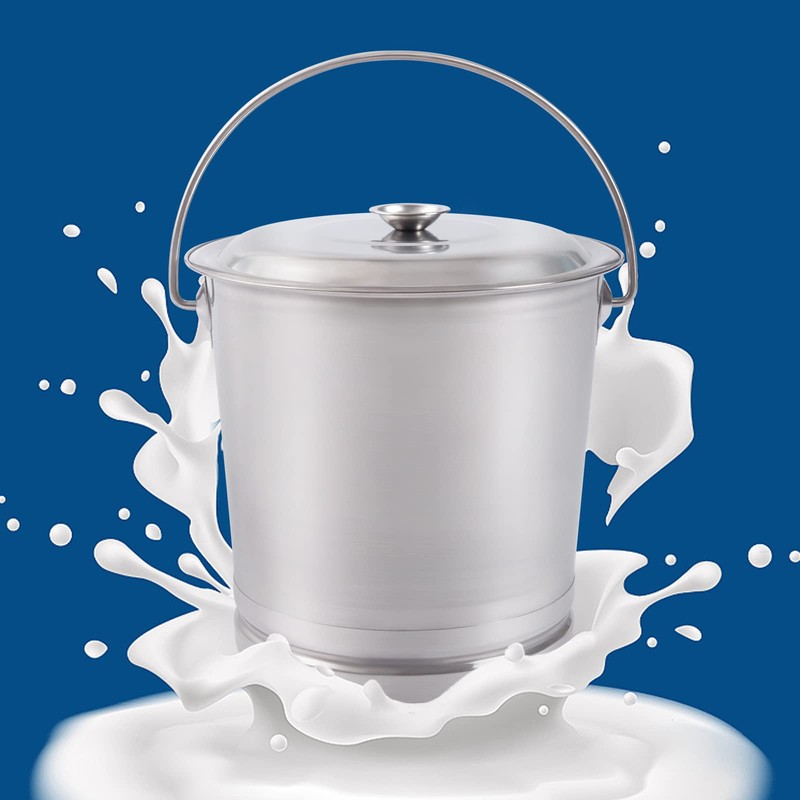 WUSILILU 14L Stainless Steel Bucket with Lid, Handle, Open Lip
