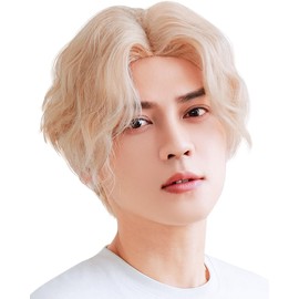 TefuRe Men's Wig, Rough, Casual Style, Perm, Center Part Short Perm, Gold, MEN-007Gd