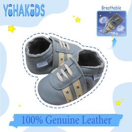 YIHAKIDS Baby Leather Shoes First Walking Moccasins Infants Boys Girls Soft Sole Toddler Crawling Slippers(Light Blue,12-18 Months,Sole Length 5.5in)