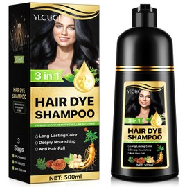 Black Hair Colour Shampoo 500 ml, Hair Conditioner 3 in 1 Long-Lasting Colour Deep Nourishing Anti-Hair Loss Treatment, Vegetable Formula for Men and Women