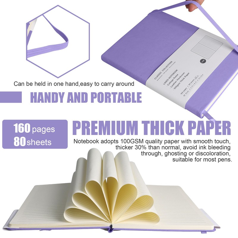 EMOMAS Lined Journal Notebook, (Mauve), 160 Pages, Medium 5.7 inches