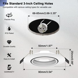 LTBLIGHT 6 Pack 3 inch Recessed Lighting Trims Spotlight Frame,Matte White