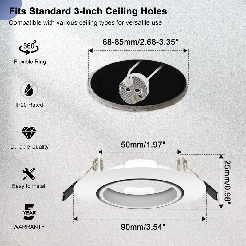 LTBLIGHT 6 Pack 3 inch Recessed Lighting Trims Spotlight Frame,Matte