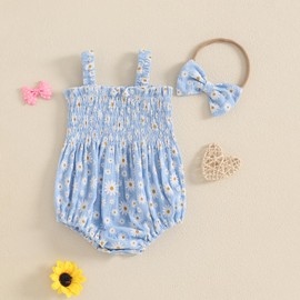 Baby Girl Summer Sleeveless Bodysuits Romper One Piece Jumpsuit Cherry Newborn Girl Outfit Clothes (Blue, 6-12 Months)
