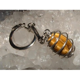 Tiger Eye Spiral Gemstone Crystal Cage Keyring