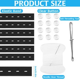 6Pcs Black Elastic Waistband with 12 Buttons, Needles and Thread for Skirt, Maternity Pants Extender, Pants Waist Tightener Kids Waist Adjuster, Adjustable Elastic Waist Extenders Waistband