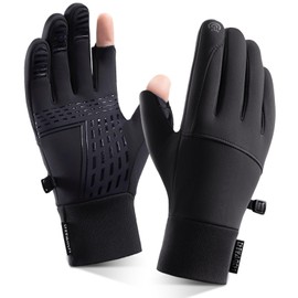 SIWOKJJO Windproof and Waterproof Warm Gloves with Finger Cap - 1Pair Bicycle Gloves 2-Fingerless Windproof Waterproof Touchscreen Running Gloves for Running Cycling Driving Fishing, Unisex