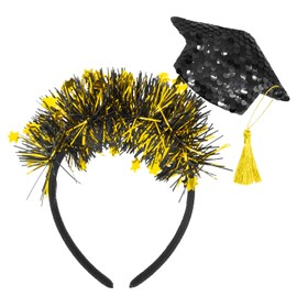 Graduation Cap Headband Glitter Black Gold Graduation Hat Headband Grad Cap Tiara With Tassel Bachelor Hat Student Graduate Decorations for Graduation Ceremony Dress Up Costume Party Favors A8BYMTG
