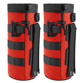 FRTKK Tactical MOLLE Water Bottle Pouch with Drawstring Open Top & Mesh Bottom, Military Water Bottle Holder Bag Sports Travel Hydration Carrier (Red-2 Pack)