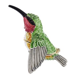 Vie jeune Hand Painted Enamel Hummingbird Trinket Box, Hinged Unique Mini Ring Necklace Jewelry Organizer, Classical Bejeweled Storage, Figurine Collectible Keepsake Home Decor (Flying Hummingbird)