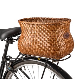 CXWXC Rear Bike Basket - Handmade Rattan Bicycle Rear Basket with Waterproof Cover - Large Capacity Bike Basket for Beach Cruiser