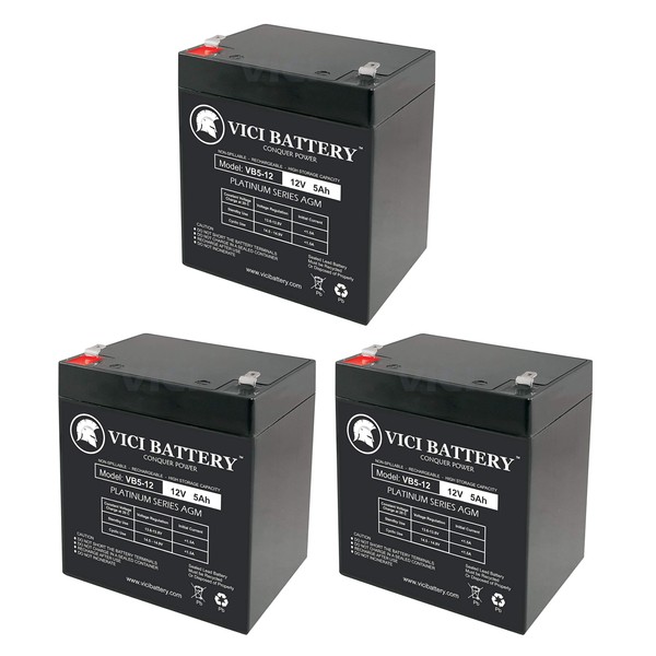 VICI Battery VB5-12 - 12V 5AH Replacement Battery for SH4.5-12, SH 4.5-12 - 3 Pack Brand Product