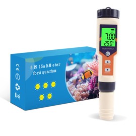 Slyfox 5 in 1 Water Quality Measuring Instrument, pH, TDS, EC, Temperature, Salinity Concentration Meter, ppM Inspection, Recommended for Hydroponics, Seawater/Brackish Water/Freshwater Aquariums, pH