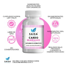 Cardo Mariano 100% Puro 120 Cáps SAISA HERBAL | Suplemento Natural | Apoyo Hepático, Antioxidante y Bienestar Digestivo