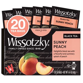 Wissotzky Sunny Peach Black Tea, 20 Tea Bags | Antioxidant Rich | Fruity Delight | Black Tea Bags