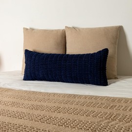 JoraLion Corduroy Lumbar Pillow Cover 14x36 inch, Dusty Blue Decorative Chic Cozy Long Pillow Cover Soft Luxurious Pillow Case Home Decor for Sofa Bed Room Livingroom, ONLY 1 Cover