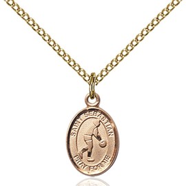 Bonyak Jewelry Saint Medal Collection Gold Filled St. Sebastian/Basketball Pendant 1/2 x 1/4 inches with Gold-Filled Lite Curb Chain
