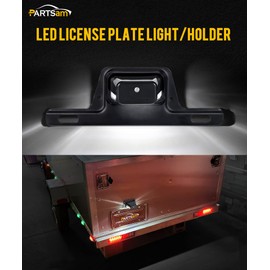 Partsam LED License Plate Light Waterproof 12V DC License Tag Light with Holder Drainage Hole Steel Bracket Mount ABS Housing PC Lens for Trailer Truck Pickup UTV ATV RV Boat 12V DOT Compliant