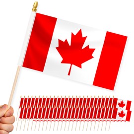 Pack of 50 Canada Flags on Stick - 5x8 Inches Canadian Flags - Small Flags on Sticks, Canadian Flag for Labor Day, Canada Flag for Classroom - Canada Day Decorations, Parades, Patriotic Yard Markers
