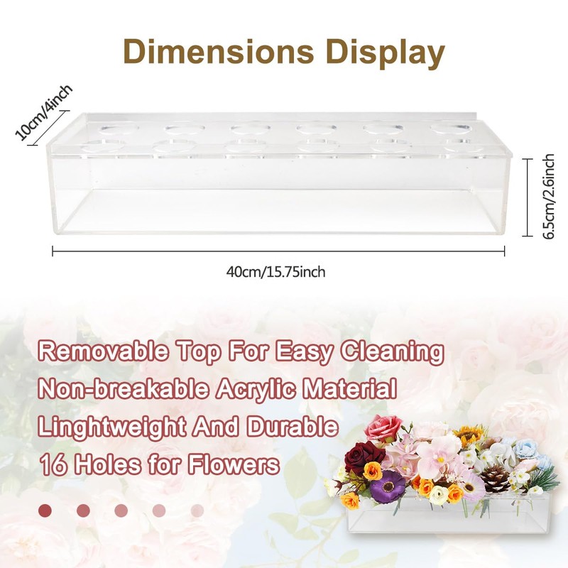 Flower Vase Acrylic Rectangular Floral Centerpiece for Dining Table, Long