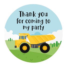 40mm Construction Vehicles Thank You for Coming to My Party Round Stickers for Party Bags & Sweet Cones (48 x Stickers)