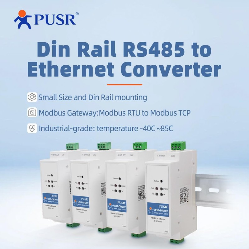 PUSR Din Rail RS485 to Ethernet Converter Modbus RTU to