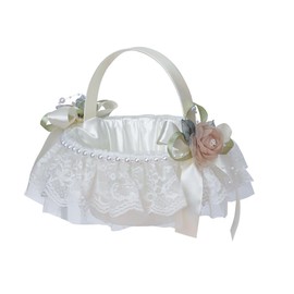 FOMIYES Cesta De Flores De La Boda Cesta De Flores De Ceremonia De Boda Canasta De Niña De Las Flores De Playa Pétalo De Niña De Las Flores Cesta De La Compra Cordón Novia