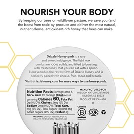 Drizzle Honeycomb - Raw All Natural Honey Comb, Edible Topping for Charcuterie, Unfiltered & Unheated, Pair with Cheese, Meat, Fruit, or Bread, Certified Kosher - 7.05 oz (200 g)