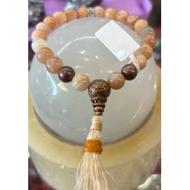 Unbranded Multi moonstone and antique copper 8 mm round bracelet with tassel