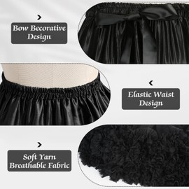 Asvsua Women's Elastic Waist Chiffon Petticoat Puffy Tutu Tulle Skirt Princess Ballet Dance Pettiskirts Underskirt(black)