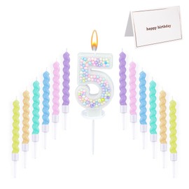 Zuiaso Number Birthday Candle with 12PCS Spiral Candles and A Birthday Card - Perfect for Celebrating Birthdays (Macaron Glitter, Number 5)