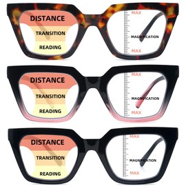 LOVIVY 3 Pack Multifocus Reading Glasses for Women Progressive Multifocal Readers Blue Light Blocking Spring Hinges Eyeglass (Multicolor, +3.00)