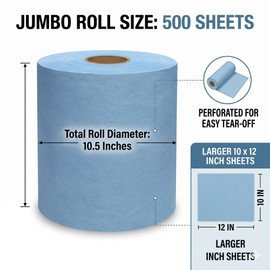 4 Rolls Industrial Cleaning Wipes Jumbo Roll 500 Sheets 12"x 10" Blue