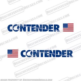 Discontinued Decals Fits Contender Boat Logo Decal w/Flag - Set of 2 (Blue and White)