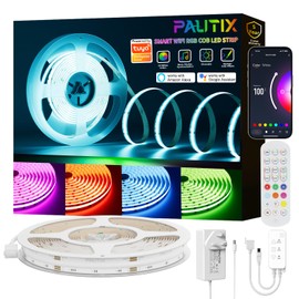 PAUTIX PAUTIX RGB COB LED Strip Light 10M,Colour Changing Dimmable Strip Light DC24V,Work with Alexa/Google Assistant/Tuya Multicolour Flexible Tape Light,for TV,Bedroom,Party DIY Decoration