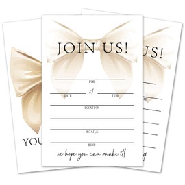LETUROIA 25 Pcs Champagne Bow Invitation Cards With Envelopes - Join us Invitations For Wedding Baby Shower Birthday, 4x6 Inch Fill-In Style Double-Sided -02