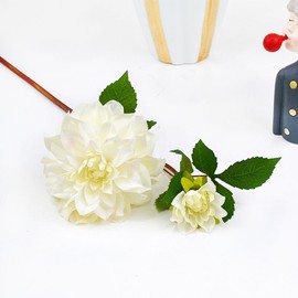 Artificial Flowers Dahlia and Chrysanthemum Silk Flowers, 5-Piece Set, for Home and Wedding Decor (White)