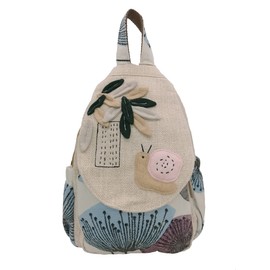 HUANGGUOSHU Women Cotton Woven Hippie Hemp Boho Canvas Embroidery Multi Pocket Retro Cute Backpack Wallet Backpack（Snails）