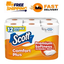 Scott ComfortPlus Toilet Paper, 12 Double Rolls, 231 Sheets per Roll, Septic-Saf