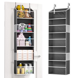 ULG Clear Over The Door PVC Organizer with 4 Pockets Hanging Storage for Bathroom, Closet, or Bedroom，Dark Gray