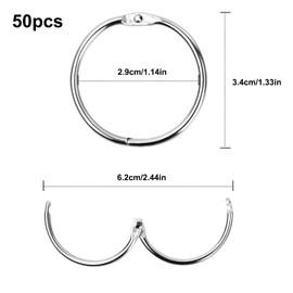 Pack of 50 book rings, binder rings, ring binder rings, metal books rings, 35 mm, loose leaf connectors, loose leaf book rings, binder rings, key rings for scrapbook, album, notebook, index cards