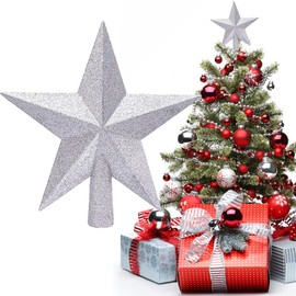 Christmas Tree Topper Star, Christmas Tree Topper Silver, Glittering Christmas Tree Topper Made of Plastic, Christmas Tree Topper Star for Christmas Tree Decoration, Christmas Tree Star Topper