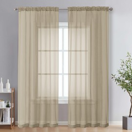 OVZME Taupe Sheer Curtains 84 Inches Long 2 Panels - Soft Light Filtering Window Sheer Panels for Living Room/Bedroom, Top Dual Rod Pocket, 1 Pair, Each 42Wx84L Inches