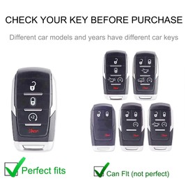 CACARLIKE for Dodge Key Fob Cover with Leather Lanyard, Fob Case Compatible with 2019-2023 Dodge RAM 1500 2500 3500 4500 5500 4 Button Smart Key Protector Holder