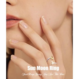 Semicolon Adjustable Sun Moon Keep Going Ring for Women 925 Sterling Silver Jewelry Size 7